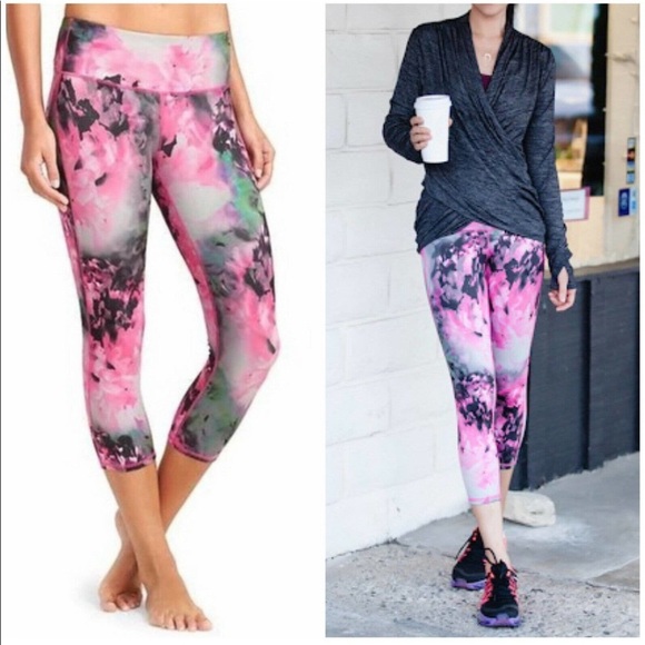 ATHLETA Chaturanga Bloom Floral Rose Leggings Pink Grey Small - Picture 2 of 15